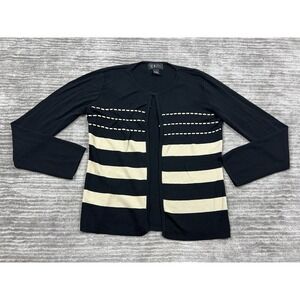 FINITY Sweater Womens Medium Black Beige Striped Open Front Longsleeve Cardigan